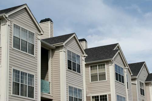 Row of commercial apartment buildings